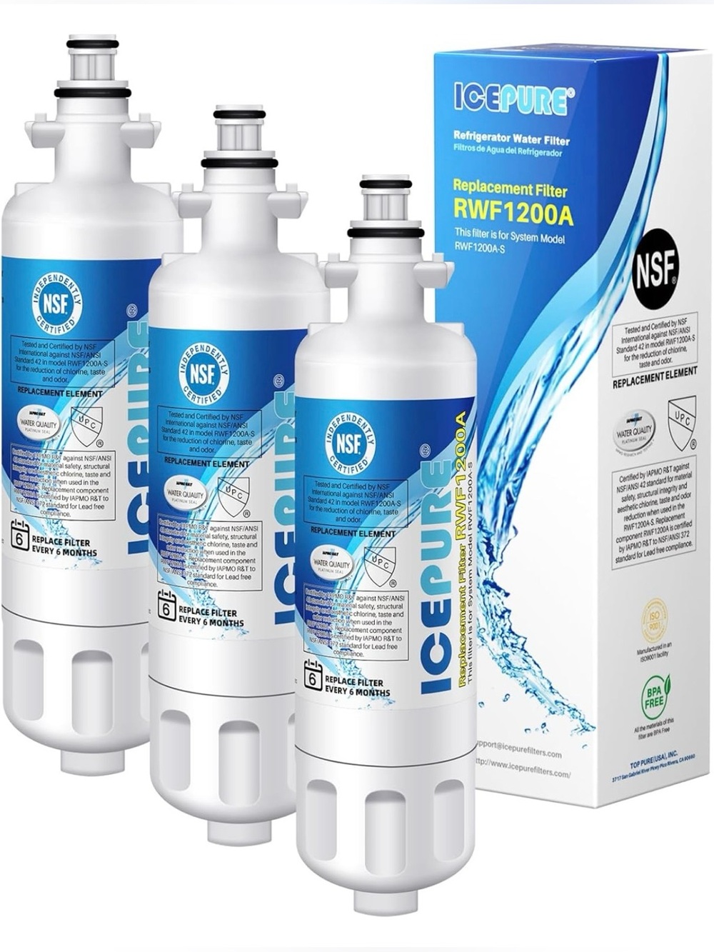 ICEPURE RFW-1200A ADQ36006101 9690 Refrigerator Water Filter Replacement, 3 PACK